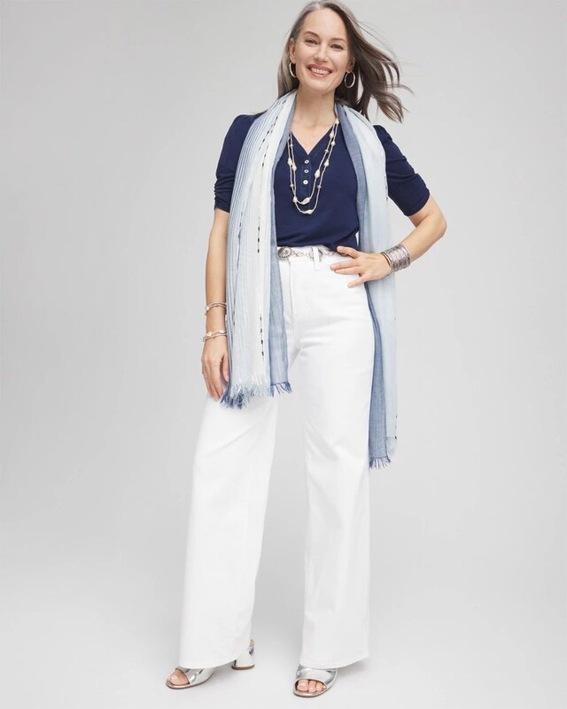 Denim Shirred-Sleeve Henley Tee - image 2